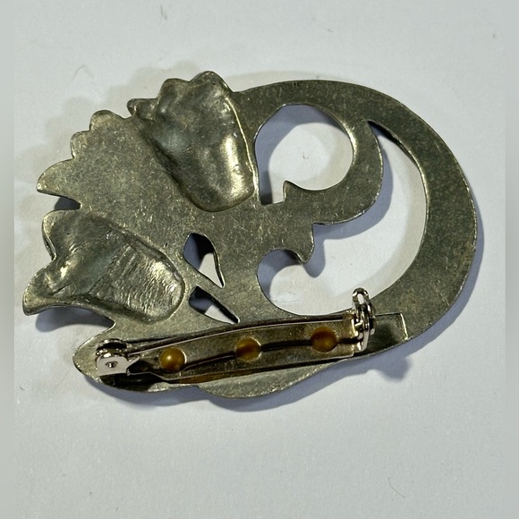 Seagull Pewter Canada Floral Art Nouveau Brooch Fairycore Renaissance - Picture 3 of 4